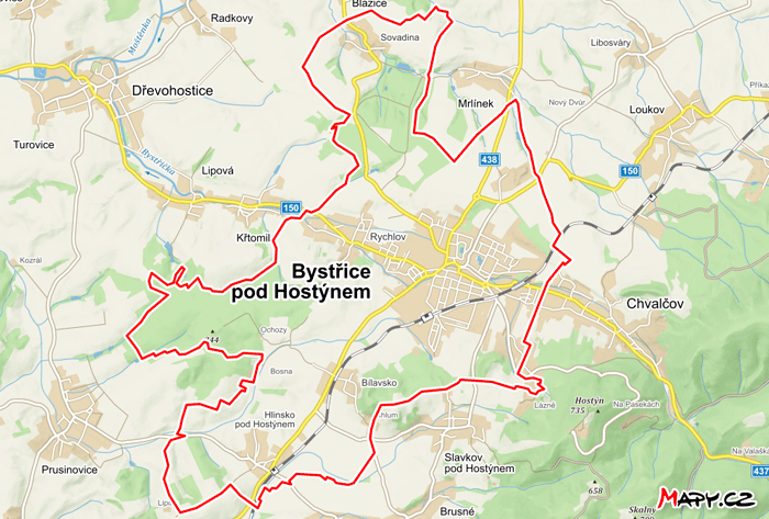 Mapa Bystřice pod Hostýnem