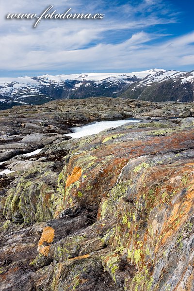 Hory s ledovcem Lappbreen, pohled od jezera Røvassvatnan. Národní park Saltfjellet-Svartisen, kraj Nordland, Norsko