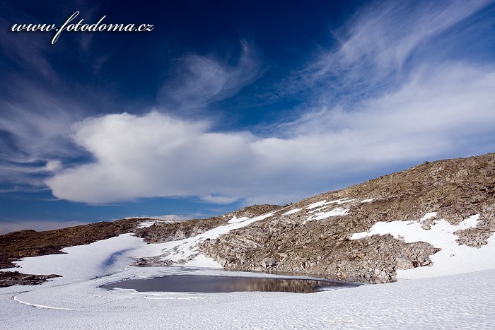 Jezírko poblíž jezera Røvassvatnan. Národní park Saltfjellet-Svartisen, kraj Nordland, Norsko