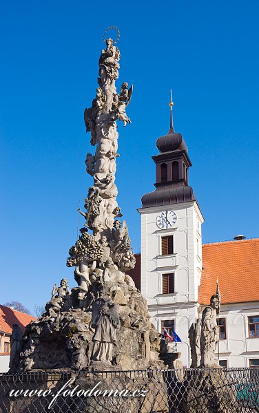 Fotka Morový sloup a radnice na náměstí, Lomnice