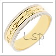 Snubní prsten kombinovaný z bílého a žlutého zlata, doplňěný po obvodu rytím.
