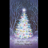 Náhled vánočního a novoročního přání V-033 - otevírací přáníčko s vánočním stromečkem v lese