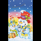 Náhled vánočního přání V-043 - otevírací vánoční blahopřání se dvěma rozšafnými sněhuláky