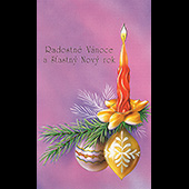 Náhled vánočního a novoročního přání V-060 - otevírací přání s červenou svíčkou a ozdobami