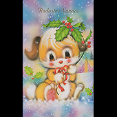 Náhled vánočního přání V-065 - otevírací vánoční přání s roztomilým usměvavým štěňátkem