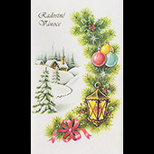 Náhled vánočního přání V-071 - otevírací přání k vánocům se zimní krajinou a lucernou