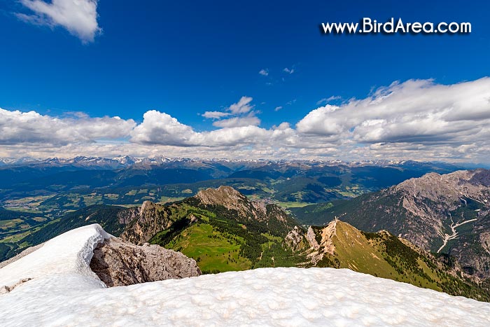 Sarlkofel (Monte Serla) a Kasamutz (Monte Casamuzza), pohled z Dürrensteinu (Picco di Vallandro)