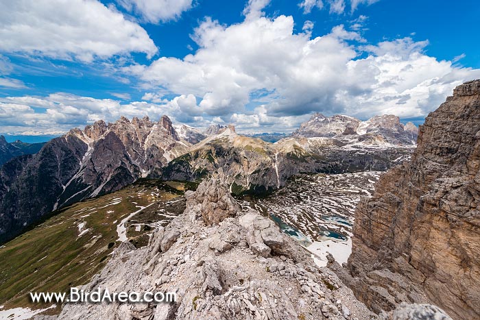 The mountains around the Valle di Rimbon, view from Zinnenkopf (Sasso di Landro) to Torre dei Scarperi (Schwabenalpenkopf), Sexten Dolomites, Sesto Dolomites, South Tyrol